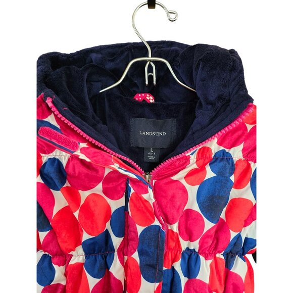 Lands End Girls Winter Coat 6-7 Colorful Polka Dot Fleece Lined Puffer Jacket - Picture 4 of 8